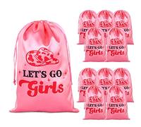 12 Pack Lets Go Girls Party Favor Bags, Hot Pink Cowgirl Bachelorette Hangover Survival Recovery Kit Bags with Drawstring, Lets Go Girls Bridal Shower, Wedding Engagement Party Favors Supplies