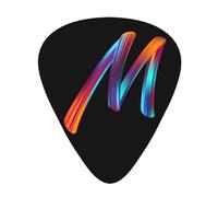 12-Pack Letters Guitar Picks Colorful Plectrums for Guitar with Initial Words Print, Black Electric Guitar Accessories with Box Case, Thin Medium Heavy Thickness for Bass Guitars Ukulele, Letter M