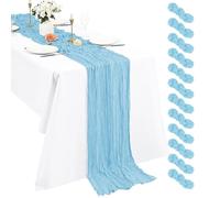 12 Pack Light Blue Cheesecloth Table Runner, 10Ft Boho Gauze 21×120 Inch Rustic Romantic Long for Wedding Party Bridal Shower Thanksgiving Christmas Decoration