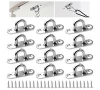 12 Pack M5 Eye Hooks, Stainless Steel Eye Plate Pad, U Shape Ceiling Hooks | Screw-In Wall Mount, Heavy Duty Steel Staple Hook Loop, For Hanging Plants, Sling, Sandbag, Hammock, Indoor & Outdoor, Silver