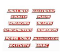 12-Pack Magnetic Toolbox Labels, 3D Printed Toolbox Labels, Reusable Labels, Universal Toolbox Organization Accessories, Suitable for Steel Toolboxes, Carts, Drawers, and Cabinets (Silver-Red)