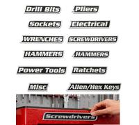 12-Pack Magnetic Toolbox Labels, Heavy-Duty Tool Tags with Secure Magnetic Backing, Reusable Tool Box Organizer Labels for Steel Tool Chests, Drawers, Carts & Cabinets (Red-Sliver)