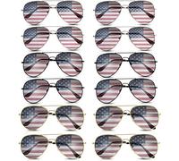 12 Pack Mens Women American Flag Sunglasses Bulk USA America Glasses Fourth of July Accessories for Independence Day Celebration Patriotic Decorations Party Props, Silver and Gold Frames, One Size