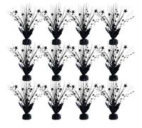 12 Pack Metallic Black Color Foil Star Brust Table Centerpices For Halloween, Holiday Party Decor Metallic Star Spray Balloon Weights for Halloween Party, Table Decor for Party