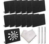12 Pack Mini Chalkboard Signs (10 * 7cm) with 3 Marker Pens and 1 Gray Cleaning Cloth Small Black Chalk Board Signs Erasable Rectangle Chalkboard for School Message Board Sign Wedding Birthday Party