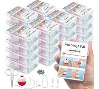 12 Pack Mini Fishing Kits Bulk Small Emergency Survival Fishing Kits Outdoor Compact Fishing Tackle Kits with Case for Beginner Christmas Shoebox Fillers for Age 9-14 Fishing Party Favors