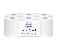 12 Pack Mini Jumbo Toilet Roll | 2 Ply | 383 Sheets/Roll | 10.5 x 20 cm | 62mm Core | Commercial Toilet Tissue for Dispensers, Offices, Schools, Factories