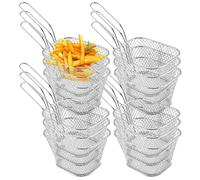 12 Pack Mini Square Fry Baskets, Small Chip Serving Basket, French Fries Holder Deep Fryer Baskets with Handle for Kitchen Restaurant Cafe Barbecue,Silver (4.1 * 3.3 * 2.5 Inch)