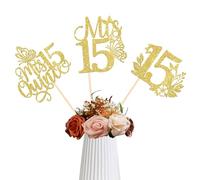 12 Pack Mis 15 Centerpiece Sticks, 15th Birthday Party Decorations, Gold Glitter Quince 15 Fabulous Table Toppers Decorations for Cheers to 15 Years Old Birthday Anniversary Party Decotations