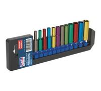 12 PACK Multi Colour DEEP Socket Set 1/4" Metric Square Drive - 6 Pt WallDrive