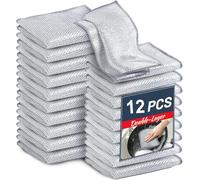 12 Pack Multifunctional Non-Scratch Wire Dishcloth - Double Layer Silver Wire Mesh Knit Cleaning Cloth Wire Dishwashing Rags Wire Cleaning Cloth Wire Dish Towels for Kitchen, Sinks, Pots, Pans