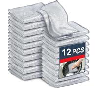 12 Pack Multifunctional Non-Scratch Wire Dishcloth - Double Layer Silver Wire Mesh Knit Cleaning Cloth Wire Dishwashing Rags Wire Cleaning Cloth Wire Dish Towels for Kitchen, Sinks, Pots, Pans-Ling