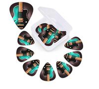 12 Pack Music Green Guitar Guitar Picks with Organizer Storage Box, 3 Different Thickness Celluloid Guitar Pick Abstract Art Pics Plectrum for Acoustic Electric Guitar, Ukulele, Bass