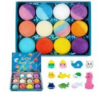 12 Pack Natural Bath Bombs with Surprise Toys Inside - Natural Rainbow Foaming Bath Bombs with Mega Bubbles, Organic Skin-Friendly Easter Basket Stuffers, Birthday Gift Set (A)