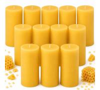 12 Pack Natural Beeswax Pillar Candles,100% Pure Beeswax Candles-420 Hours Long Burning,Unscented Bees Wax Candle for Home,Prayer,Emergency,Dripless Smokeless Organic Pillar Candle