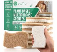 12 Pack Natural Washing Up Sponge, UK Brand Eco Friendly Kitchen Dish Cleaning Sponges, Compostable Cellulose & Coconut Eco Sponges & Scourers, Biodegradable Non Scratch for Heavy Duty Scrubbing