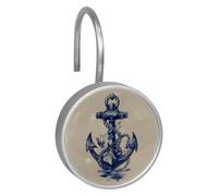 12 Pack Nautical Anchor (1) Shower Curtain Hooks, Stainless Steel Decorative Shower Curtain Rings for Bathroom, Rust Proof Shower Curtain Hangers for Curtains Rods