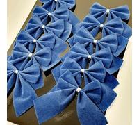 12 Pack Navy Blue Velvet Bows for Christmas Tree - 6cm Mini Ribbon Ornaments, Xmas Bow Baubles for Garland, Wreaths, Gift Wrapping, Crafting & Holiday Decorations