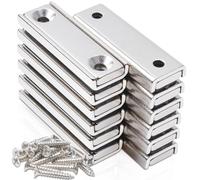 12 Pack Neodymium Magnets Strong, 40x13.5x5 mm Small Rectangular Rare Earth Magnets with Hole and Screws, Countersunk Industrial Pot Magnet Strips