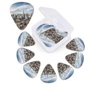 12 Pack New York City Guitar Picks with Organizer Storage Box, 3 Different Thickness Celluloid Guitar Pick Abstract Art Pics Plectrum for Acoustic Electric Guitar, Ukulele, Bass