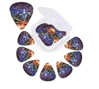 12 Pack New York Night Guitar Picks with Organizer Storage Box, 3 Different Thickness Celluloid Plectrums for Acoustic Guitar, Bass, Ukulele, Includes 0.46mm, 0.71mm, 0.96mm