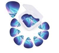 12 Pack Northern Lights Guitar Picks with Organizer Storage Box, 3 Different Thickness Celluloid Guitar Pick Abstract Art Pics Plectrum for Acoustic Electric Guitar, Ukulele, Bass