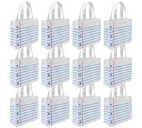 12 Pack Notebook Lined Paper Canvas Tote Bags Reusable Notebook Tote Set First Day of School Canvas Gift Bags for Teacher Appreciation Preschool Kindergarten Graduation Back to School Party Supplies