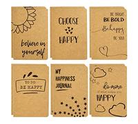 12 Pack Notebooks, A6 Kraft Paper Happy Journal for Kids, Teens, Students, 80 Lined Pages, 6 Designs (10x15cm)