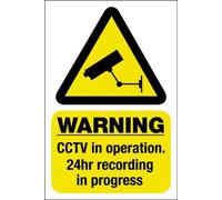 12 Pack of 100 mm x 70 mm CCTV Camera Security Self Adhesive Front - REVERSE Window Sticker Signs - The image goes against the glass so it can be seen from outside