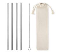 12 Pack of 8mm Wide Eco-Friendly Stainless Steel Straight Metal Straws Set Reusable Silver Drinking Straws for Iced Coffee Tea Bubble Tea Tumbler with Travel Pouch & Cleaning Brush Smoothie Milkshake