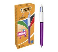 12 Pack of BIC Shine 4 Colour Ballpoint Pens 1mm Tip 0.32mm Line - Purple (95135