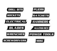 12 Pack of Magnetic Toolbox Labels, 2026 New Upgrade High Magnetic 3D Printed Tool Box Labels, Reusable Toolbox Magnetic Labels for Tool Organization, for Mechanics, Diyers (Black-Sliver)