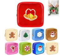 12-Pack of Mini Christmas Zipper Pouches,Reusable Waterproof Nylon Makeup Bags,Chenille Patch Zipper Pouches,for Makeup, Cosmetic Little Things, Perfect for Xmas, New Year, Parties & Events (B9)