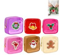 12-Pack of Mini Christmas Zipper Pouches,Reusable Waterproof Nylon Makeup Bags,Chenille Patch Zipper Pouches,for Makeup, Cosmetic Little Things, Perfect for Xmas, New Year, Parties & Events (B6)