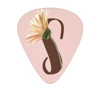 12-Pack Personalised Initial Guitar Plectrums, Custom Pink Letter Guitar Picks Print Name/Words, Cute Electric Guitar Accessories with Box Case, Thin Medium Heavy Thickness for Bass Ukulele, Letter S