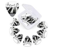 12 Pack Piano Music Symbol Guitar Picks with Organizer Storage Box, 3 Different Thickness Celluloid Guitar Pick Abstract Art Pics Plectrum for Acoustic Electric Guitar, Ukulele, Bass