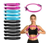 12 Pack Pilates Ring Set - 15 Inch Magic Circle Bulk Yoga Fitness Rings for Full Body Toning, Core Workout and Postpartum Recovery - Portable Lightweight Resistance Circle (6 Black, 3 Blue, 3 Pink)