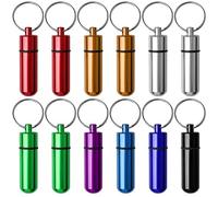 12 Pack Pill Box Keyrings, Aluminium Alloy, Water Resistant, 8 Colours