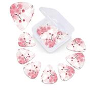 12 Pack Pink Cherry Floral Guitar Picks with Organizer Storage Box, 3 Different Thickness Celluloid Guitar Pick Abstract Art Pics Plectrum for Acoustic Electric Guitar, Ukulele, Bass