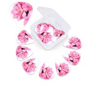 12 Pack Pink Flowers Guitar Picks with Organizer Storage Box, 3 Different Thickness Celluloid Guitar Pick Abstract Art Pics Plectrum for Acoustic Electric Guitar, Ukulele, Bass