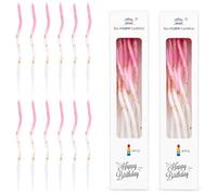 12-Pack Pink Gold Fleck Spiral Birthday Candles with Holders, Metallic | Paraffin wax, steady, minimal-drip burn. Bases protect cake. For birthdays, showers, weddings, parties. Fits cakes