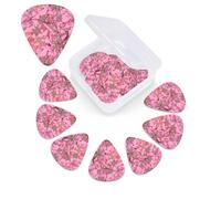 12 Pack Pink leaves Camo Guitar Picks with Organizer Storage Box, 3 Different Thickness Celluloid Plectrums for Acoustic Guitar, Bass, Ukulele, Includes 0.46mm, 0.71mm, 0.96mm