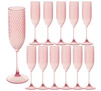 12 Pack Pink Plastic Champagne Flutes Mimosa Unbreakable Champagne Glasses Wedding Toasting Glasses 5.5 OZ Reusable Diamond Glasses Wine Cups Vintage Drinking Glasses for Wedding,Christmas,Party