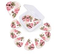 12 Pack Pink Rose Floral Guitar Picks with Organizer Storage Box, 3 Different Thickness Celluloid Plectrums for Acoustic Guitar, Bass, Ukulele, Includes 0.46mm, 0.71mm, 0.96mm