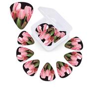 12 Pack pink tulips Guitar Picks with Organizer Storage Box, 3 Different Thickness Celluloid Guitar Pick Abstract Art Pics Plectrum for Acoustic Electric Guitar, Ukulele, Bass