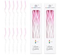 12-Pack Pink White Gold Fleck Spiral Birthday Candles with Holders, Metallic