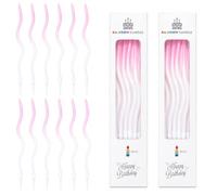 12-Pack Pink White Gradient Spiral Birthday Candles with Holders, Metallic | 12-pack, 16.7 cm, with bases. Fragrance-free, minimal drip. Metallic pink-green gradient with gold flecks. For birthdays