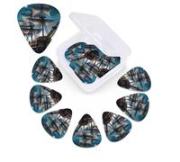 12 Pack Pirate Ship Guitar Picks with Organizer Storage Box, 3 Different Thickness Celluloid Plectrums for Acoustic Guitar, Bass, Ukulele, Includes 0.46mm, 0.71mm, 0.96mm