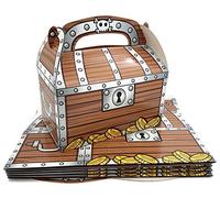 12 Pack Pirate Treasure Chest Treat Box (6.5" x 6.5" x 3.5") Paper Cardboard. Decoration Party Favor Goodie Candy Box Grab Bag