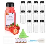12 Pack Plastic Bottles with Lids, 4.06 Oz 120ml Juice Bottles with Lids Funnel and Brush, Reusable Empty Shot Bottle with Lids, Smoothie Bottle for Juicing, Drinking and Other Beverages